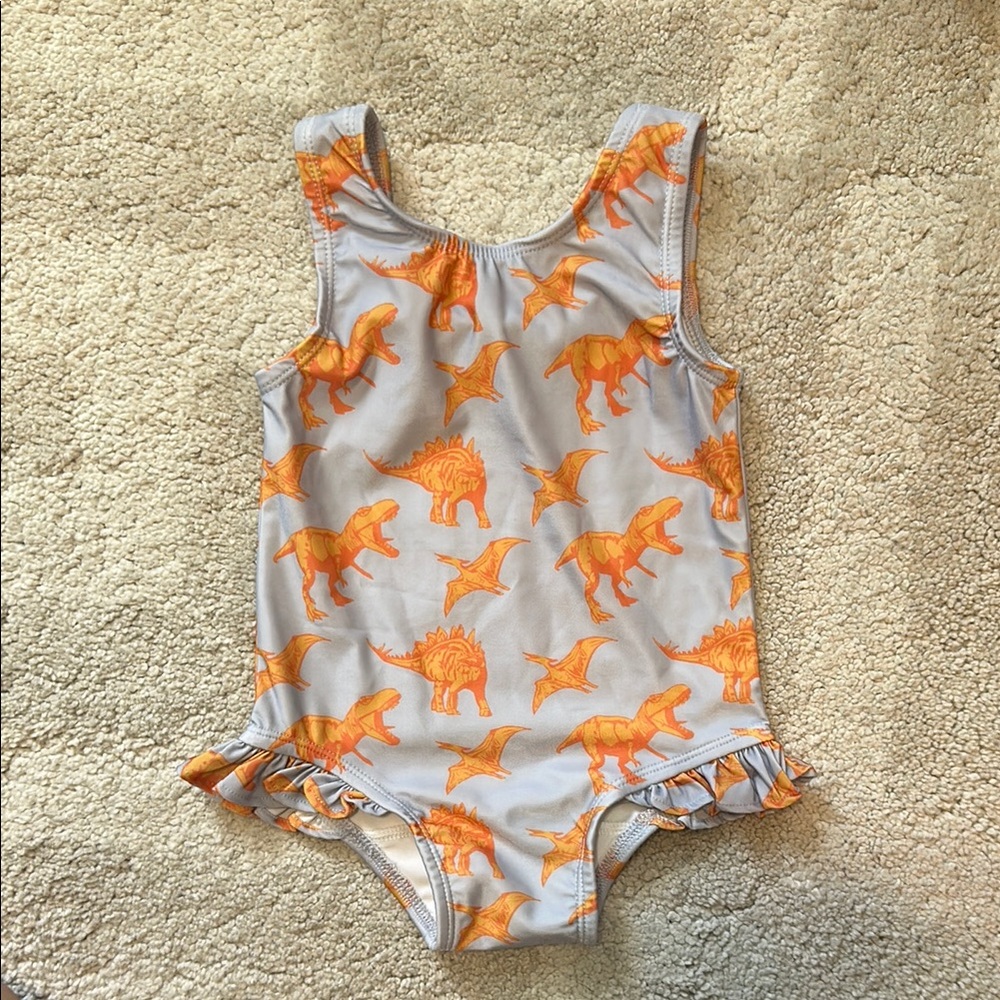 Kate Quinn Orange Dinosaur Print Swimsuit 2T LIKE NEW